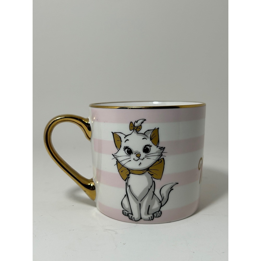 Disney Aristocats Marie Pink Striped Coffee Mug Gold Handle Lovely Like Marie